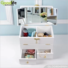 China 2015 New design wooden mirrored makeup box with handle GLD08049 manufacturer