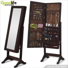 China Ebay hot sale wooden standing mirrored jewelry cabinet for dressing and storage GLD15336 manufacturer