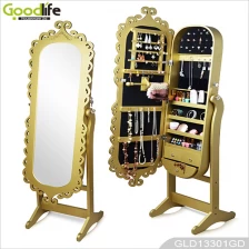 China Dourado Entalhe Porta Oval Gabinete de jóias de madeira com espelho GLD13301 fabricante