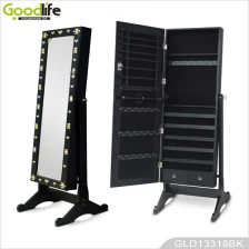 China High quality MDF black full-length mirrored jewelry armoire with acryl diamond decorated manufacturer