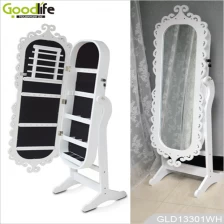 porcelana Grabado marco ovalado gabinete joyero de madera con espejo de cuerpo entero GLD13301 fabricante