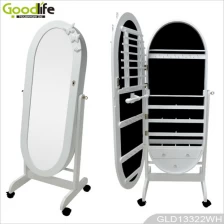 China Standing oval wooden dressing mirror with jewelry storage cabinet with wheels GLD13322 manufacturer