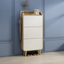 Chiny White wood three layers shoe cabinet with storage dawer producent
