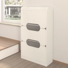 चीन White wooden three layers shoe storage cabinet with shoe rack उत्पादक