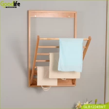 ประเทศจีน Wholesale bathroom wall mounted wood shelf towel rack  for clothing shop display foldable ผู้ผลิต