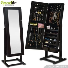 China mobiliário ebay venda quente de madeira jóias gabinete espelhado com suporte GLD14638 fabricante