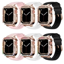 China CBIW544 Luxury Diamond Metal Watch Case Silicone Strap Band voor Apple Watch 40/41mm fabrikant