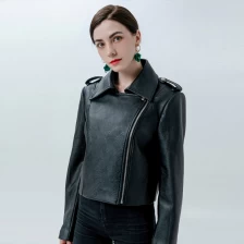 Китай Женская повседневная PU укороченная куртка производителя
