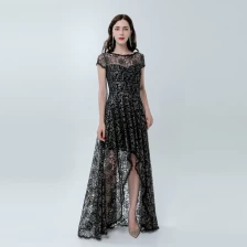 China Ladies Lace Evening Dress with Asymmetric Hemline manufacturer