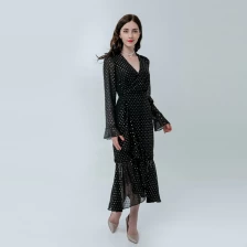 China Ladies Polka Dots Dress with Flounce Hem manufacturer