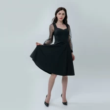 Κίνα Γυναικείο τετράγωνο λαιμό φόρεμα με μανίκια Jacquard Mesh κατασκευαστής