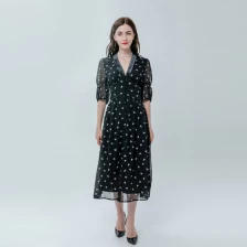 China Ladies V-neck Midi Print Dress manufacturer