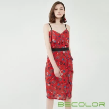 Κίνα Κόκκινο Floral Εκτύπωση Φόρεμα Κίνα Κατασκευαστής κατασκευαστής