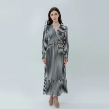 China V-neck Maxi Striped Dress with Flounce Hem manufacturer
