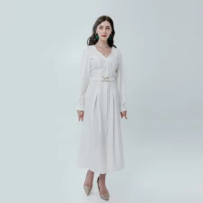 China V-neck Shirt Style Maxi Dress with Belt manufacturer
