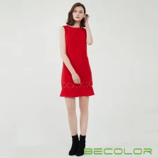China Rode mouwloze ruche fit jurk China Factory fabrikant