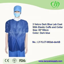 China 3 Velcro Dark Blue Lab Gown With Knitted Cuffs and Collar manufacturer