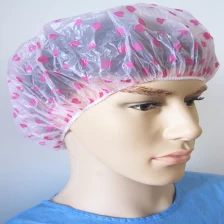 China Disposable PE Shower Cap with Heart-Shaped in Pink manufacturer