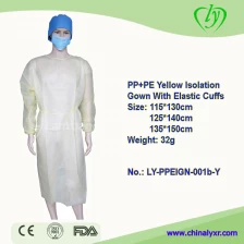 China Disposable pp+pe Isolation Gown Yellow Color With Elastic Cuffs manufacturer