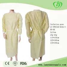 China PP+PE Yellow Disposable Hospital Medical Isolation Gowns with Kintted Cuffs manufacturer
