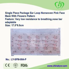 China Single Piece Package Ear Loop Nonwoven Pink Face Mask With Flowers Pattern manufacturer