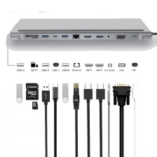 China E-Sun 12 in 1 Type c hub Dock to RJ45 with 3.0 USB SD/TF Card Reader Dual 4K RJ45 VGA USB Splitter Multi HUB   USB-C HUB manufacturer