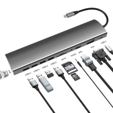 China E-Sun 11 in 1 Type-C Hub Docking Adapter to USB C USB3.0 HD MI VGA SD TF PD Converter Extension Dock manufacturer