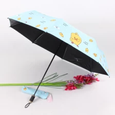 China 2020 Hot sale high quality custom pongee fabric 3fold umbrella promotional rain umbrella manual open sky blue manufacturer