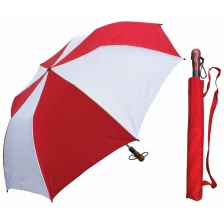 중국 27 인치 2 접는 골프 나무 손잡이 대형 접이 우산 제조업체