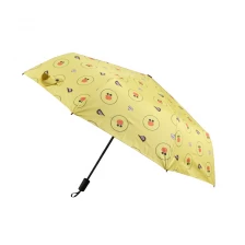 China Fabriklieferant Gelb Niedliche Ente Animal Print Handbuch Kompakt Faltbarer Regenschirm mit UV-Schutz Hersteller