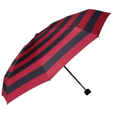 China Goede kwaliteit handmatige rode en zwarte streep 3 opvouwbare paraplu draagbaar voor zak fabrikant