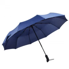 porcelana High quality custom pongee fabric 3fold umbrella promotional rain umbrella blue fabricante
