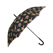 China Hotsale-Druck-Blumen-Stock-Dame Black Coating Frame Promotion Umbrella Hersteller