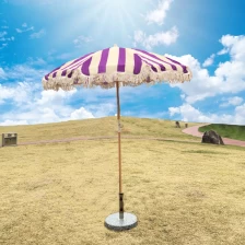 Chiny Lotus 2022 Fringe Parasol Wood Pole Tassels Beach Umbrella producent