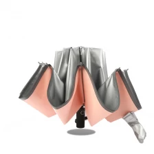 Китай Lotus 2022 Titanium Silver Coating 3 Fold Inverted Reverse Automatic Umbrella With Reflective Stripe производителя