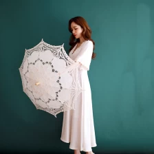 中国 Lotus Hot Sale European Bride Embroidery Cotton Wedding Lace umbrella in Wedding 制造商