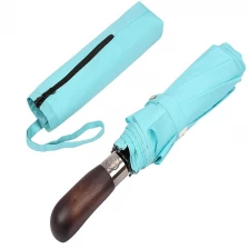 China Premium Auto Open and Close Vented Windproof Double Canopy Travel Umbrella wth Real Wood Handle manufacturer