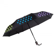 China Groothandel Opvouwbare automatische kleurwissel bij natte winddichte 3-voudige Magic-paraplu fabrikant