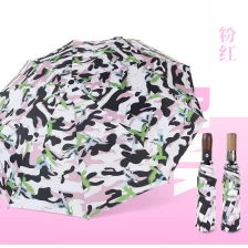 Chine Wholesale auto 3 folding umbrella pongee rain UV Umbrella pink fabricant
