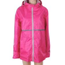 中国 Wholesale high quality waterproof Watermelon red color worker Manufacturer's Ladies Full Zip Hooded Rain Coat 制造商