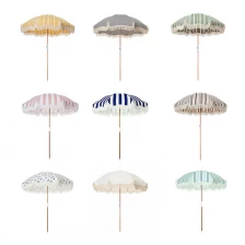 China Wooden Pole Beach Umbrella with Logo Printing Hersteller