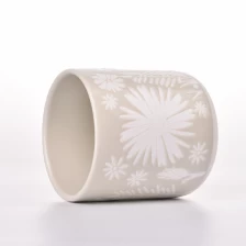 China 10 oz ceramic candle vessel custom embossed patterns candle ceramic  jars manufacturer