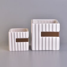 China 1000ml Square Ceramic Candle Jar White Stripes Home Decoration pengilang