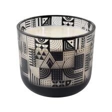 China 1000ml black glass candle jars geometric figure pattern design laser engraving process manufacturer