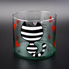 porcelana Cilindro de vidrio cilíndrico de 10 cm de diámetro con dibujo de gato a mano fabricante