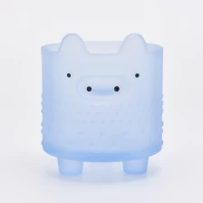 中国 10oz玻璃烛台与蓝色和猪脸蜡烛罐为家居装饰 制造商