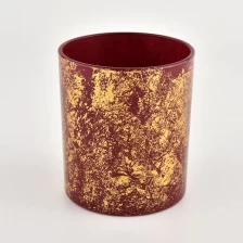 Chiny 10oz golden printing red glass candle holder for candle making supplier producent