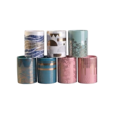 China 11oz golden decal cylinder ceramic candle vessels wholesale manufacturer
