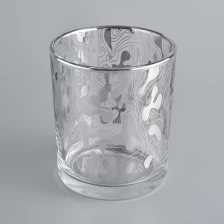 China 12 oz clear glass candle holder with unique metallic siver prints manufacturer