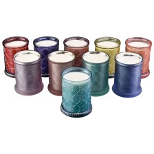 China 12oz cylinder glass candle containers grid rope pattern design manufacturer